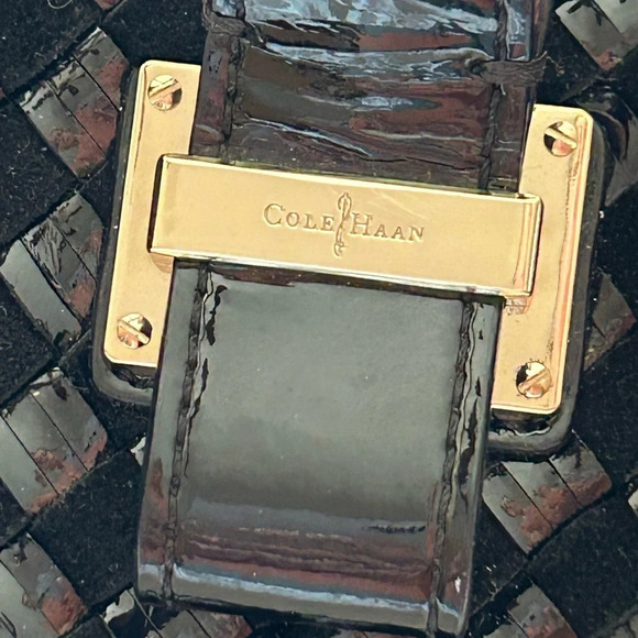 Cole Haan Black Leather & Suede Basketweave Woven Bag - Picture 4 of 10